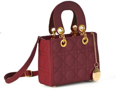 Maroon Quilted Crossbody Bag For Girl With Gold Hardware