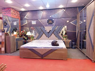 1 Bed with mattress full size,1 dressing, 2 side tables and 1 wardrobe