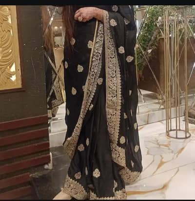Brand new Black Embroidered Saree with Heavy Fancy Border Party Wear