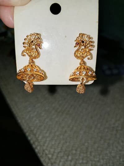 Elegant Peacock Design Jhumka Earrings – Gold Tone with Crystal Stones