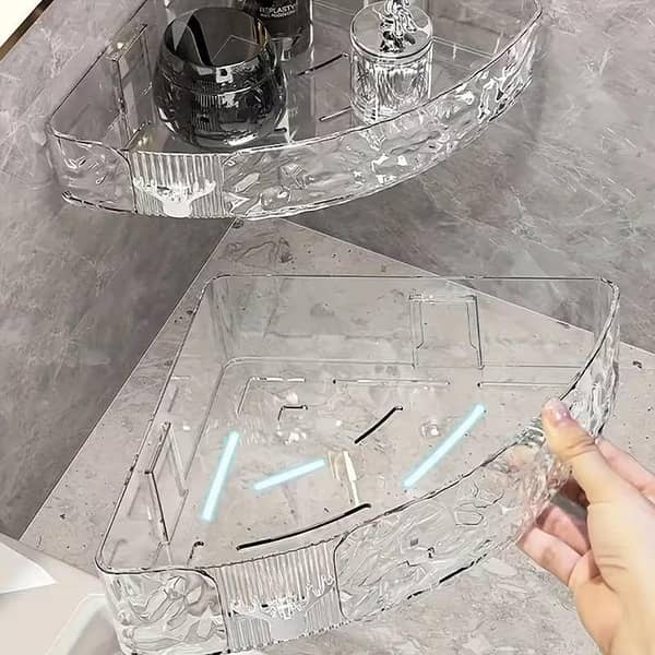 Bathroom Corner Rack 2-Piece Set in Clear Acrylic, No-Drill Wall Mounted Storage for Accessories and Cosmetics