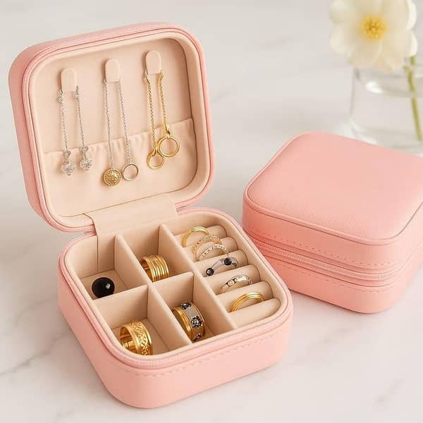 Portable Travel Jewelry Organizer Box for Rings, Earrings & Bracelets – Lightweight, Compact Pink Jewelry Storage