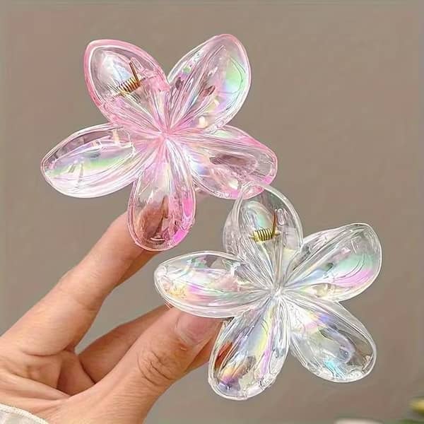 Shinny Flower Hair Claw Clips - 4 Pack Transparent Grip Clips for Thick or Thin Hair