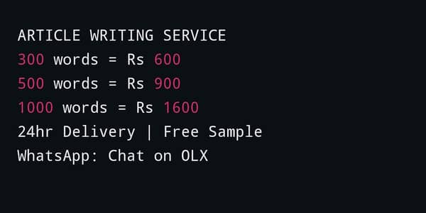 Article Writer | Urdu+English | 300 words Rs 600 | 24hr Delivery
