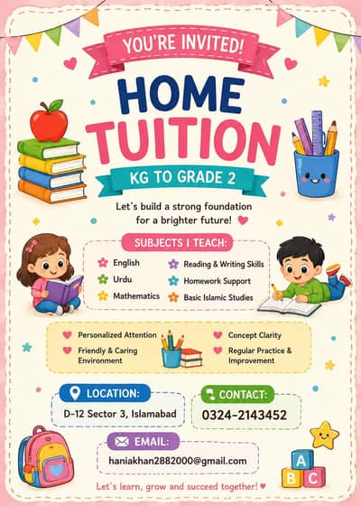 Kg -2 class home tuition available