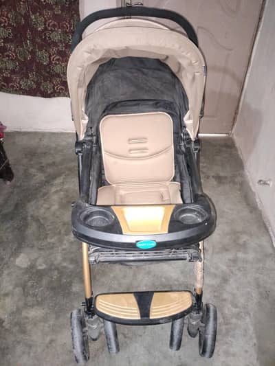Baby Pram Stroller - Beige Black Gold