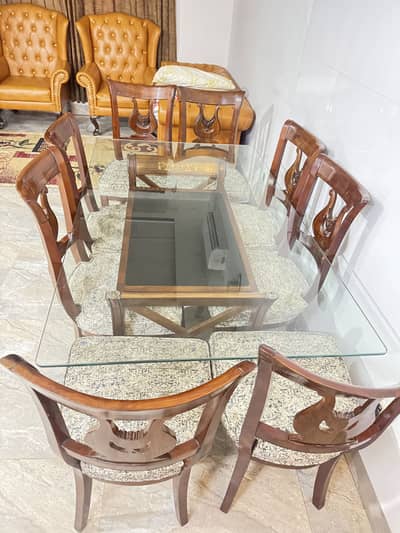 Dining Table Set 8 Seater – Solid Wood with Glass Top