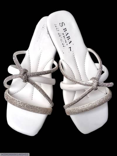 White rhinestone flat shoes for women