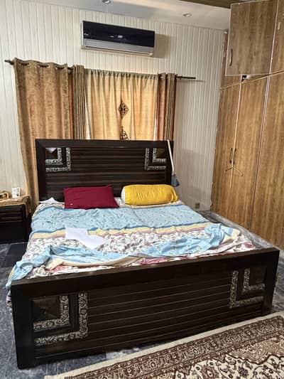 Wooden King Size Bed+ side table+ dressing table+ Mirror