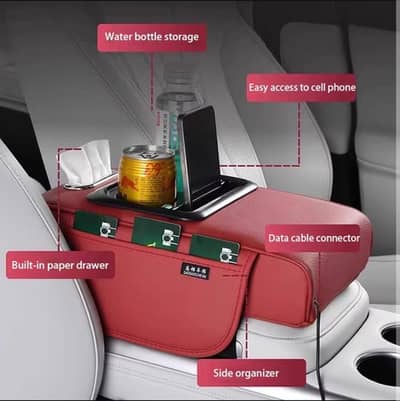  Car Armrest Cup Holder with USB Charging & Storage Box