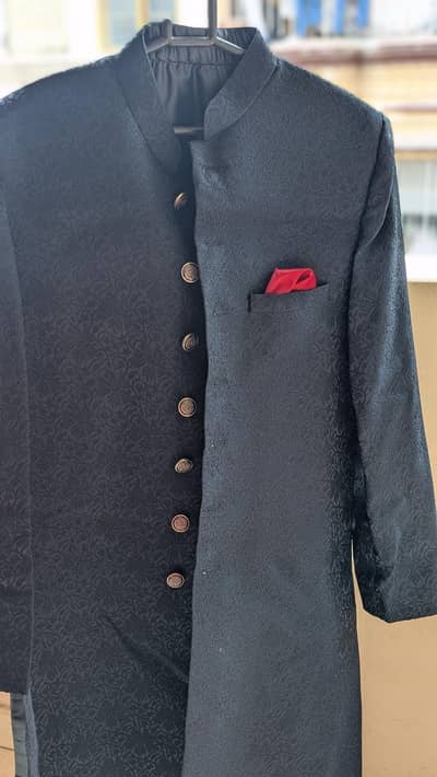 Black sherwani with red kulla