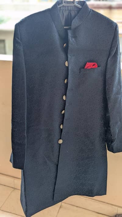 Black sherwani with red kulla