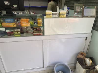 Full length pharmacy billing counter with ceiling and display board