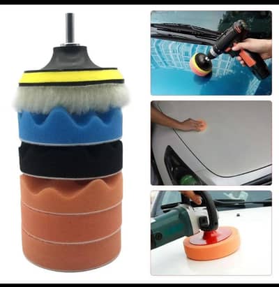 7Pcs 3" bike Polishing Buffing sponge Pad Kit Drill Adapter Car