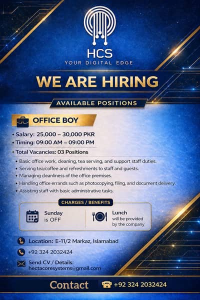 Office Boy Required - Urgent Need - Male Hiring - Male Job - Jobs