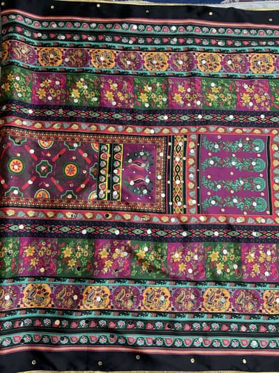 Silk mirror embroidery shawl
