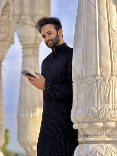 Black Embroidered Kurta Trouser for men groom wedding