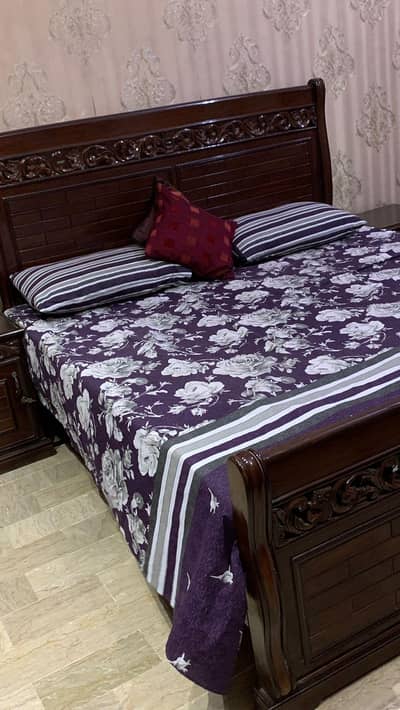 wooden bed dressing and side tables