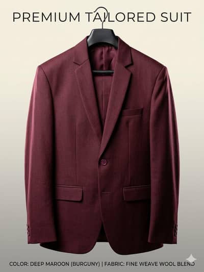 Brand Style Maroon Men's Suit/Blazer with Trouser - Slim Fit coat pant