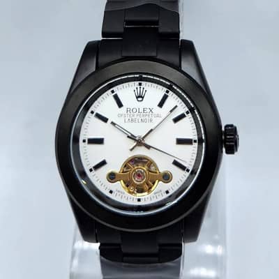 Men's Black PVD Automatic Watch with Open heart Dial