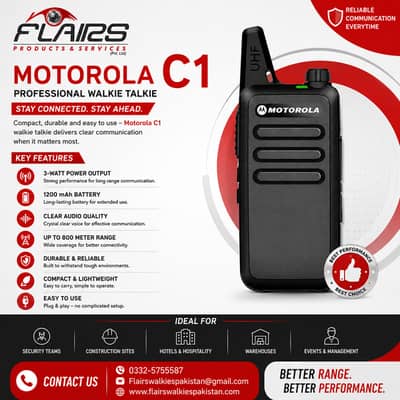 Motorola C1 Mini Walkie Talkie – Long Range UHF Two-Way Radio