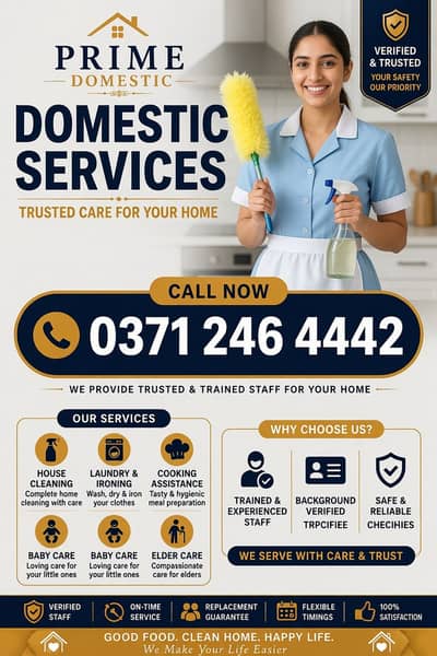 House Maid, Cook, Babysitter & Domestic Staff Available in Karachi