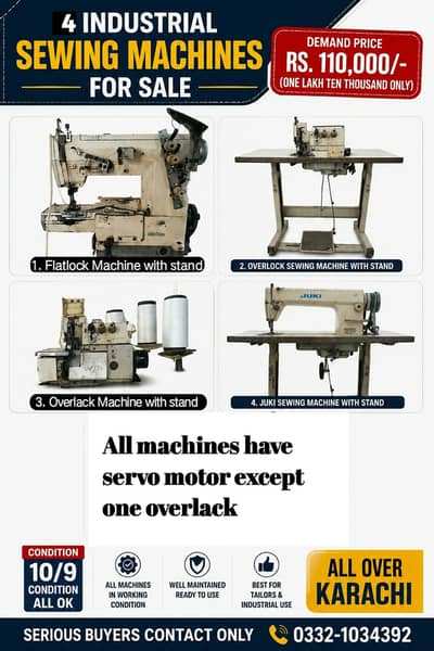 4 Industrial Sewing Machines for Sale – Juki, Overlock, Flatlock
