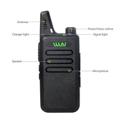 The WLV Mini Walkie Talkie is a lightweight and easy-to-use two-way r