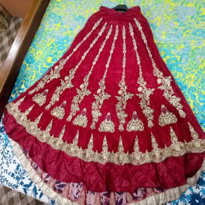 only 1 Time used tail lehnga in red maroon shade