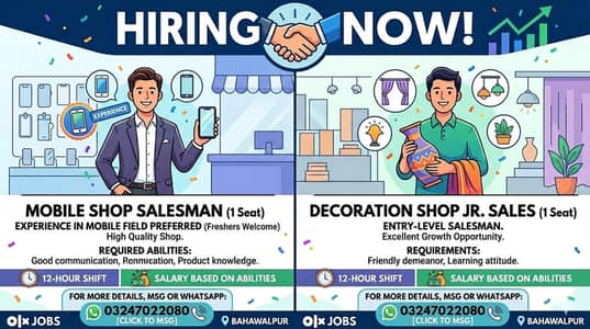 SALES MAN NEEDED (2 SEATS AVAILABLE)(only WhatsApp no calls pls)