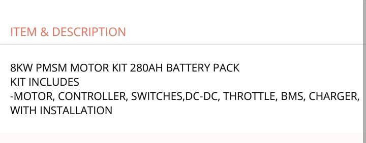 EV Battery, Motor and complete kit