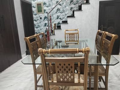 Wooden Dining Table with Six Chairs