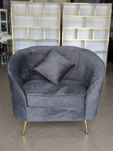 Soft Chenille fabric or textured faux-velvet finish in space grey.