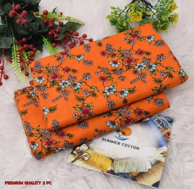Women Floral Printed Cotton Suit Orange 2Pc