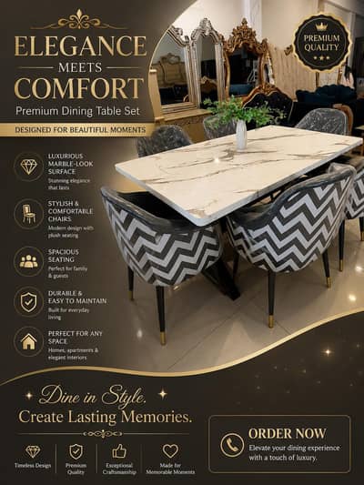 Brand new 6 seater marble top dining table 