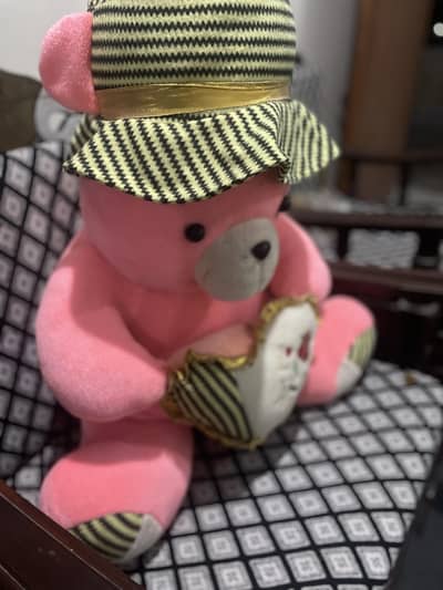 Beautiful large pink teddy bear with hat and heart (Neat and Clean Con
