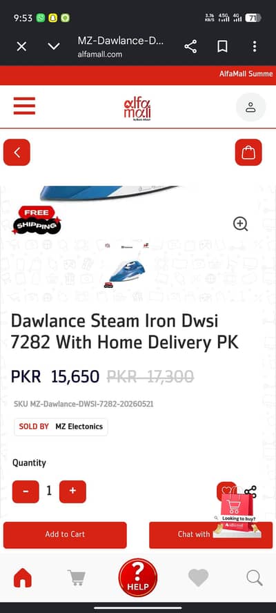 Dawlance Steam Iron DWSI-7282 | 2200W | 9/10 Condition | Like New