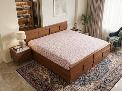 2 wooden single beds