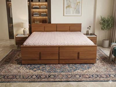 2 wooden single beds