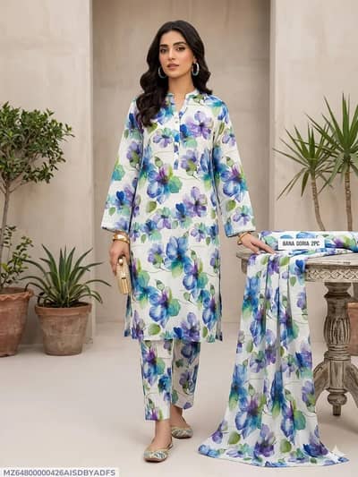 2 pcs woman 's unstitched digital print suit