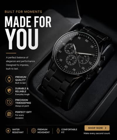 Luxury Black Men's Watch | Premium Metal Strap | Only Rs. 950