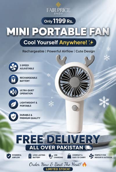  Mini Portable Fan – Rechargeable Handheld Cooling Fan 