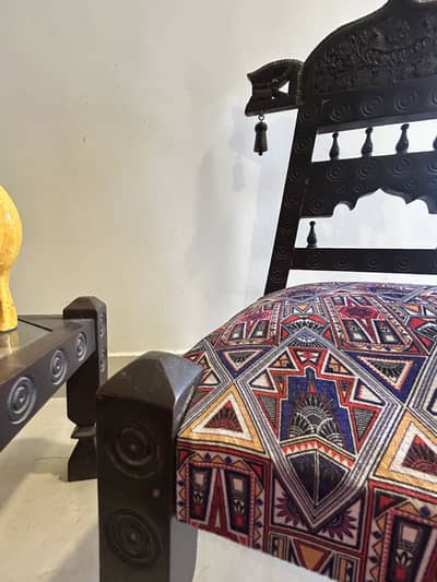 Handcrafted Wooden Carved Chairs - Brand New Upholstery + Polished