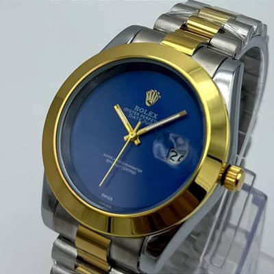 Men's Gold Silver Two Tone Watch with Blue Dial
