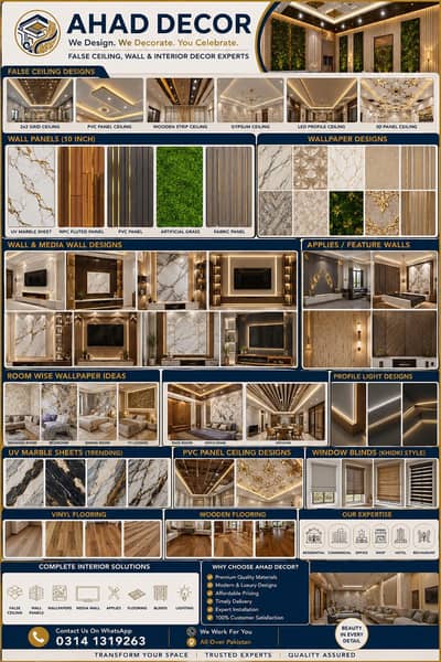 AHAD Decor false ceiling gypsum and Wall paper and Wall Panal