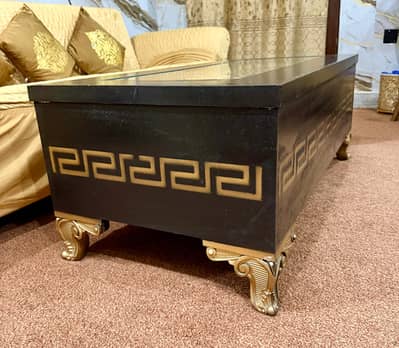Luxury Versace Style Center Table with Glass Top with Golden Finish