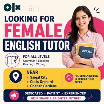 1 hour per day lecture Female English Teacher Required Near Sehal city