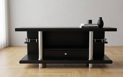 Modern Black TV Stand / Media Console with Chrome Accents
