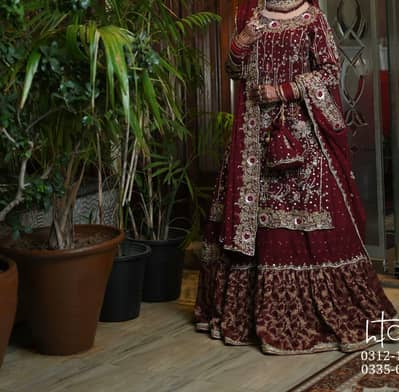 Beautiful Deep Maroon Bridal/baraat outfit with Heavy Gold Embroidery