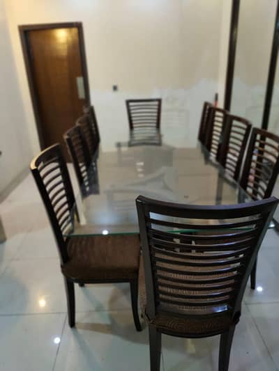 Dinning Table top Glass 10 chair wooden
